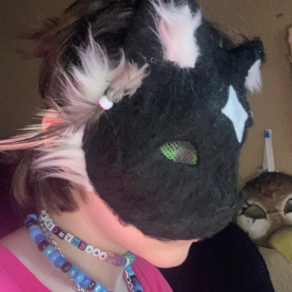 Black Cat Ear Mask with Green Eyes